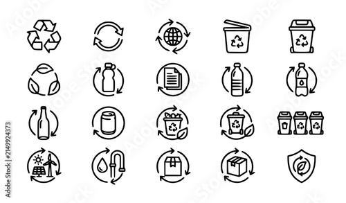 Quadro su tela Circular Recycling and Sustainability Vector Icon Collection