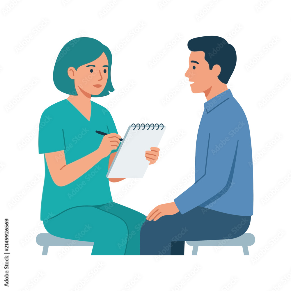 Obraz premium Professional Medical Consultation Between A Female Healthcare Practitioner And A Male Patient