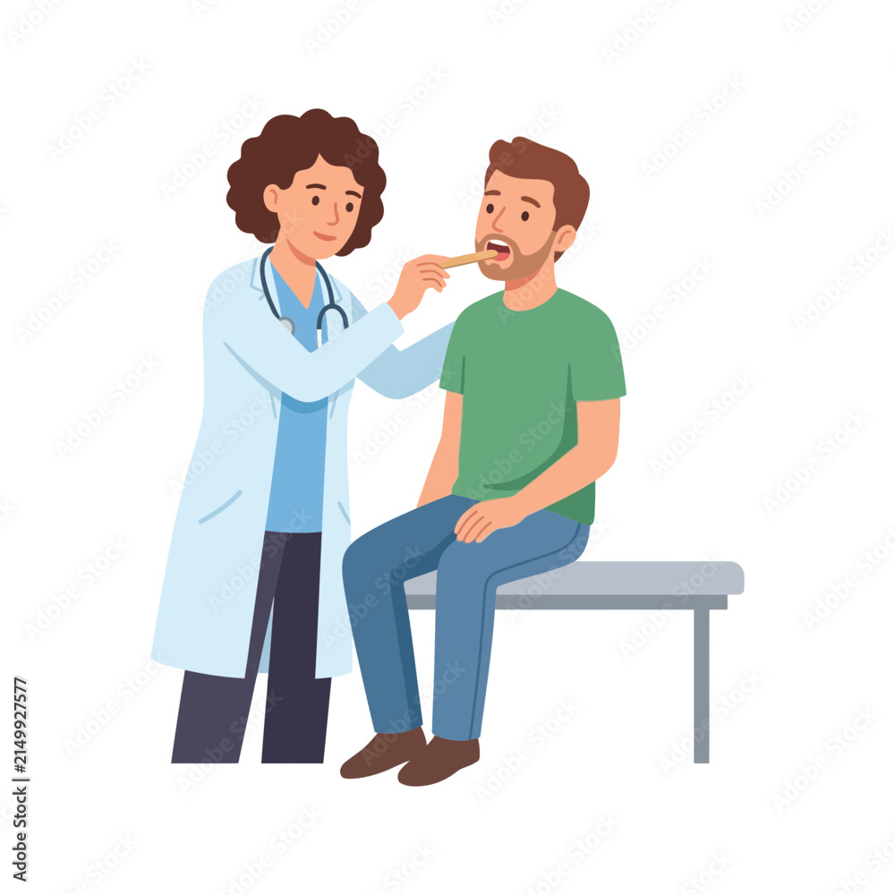 Obraz premium Female Doctor Performing Throat Examination on Male Patient in Medical Clinic Office