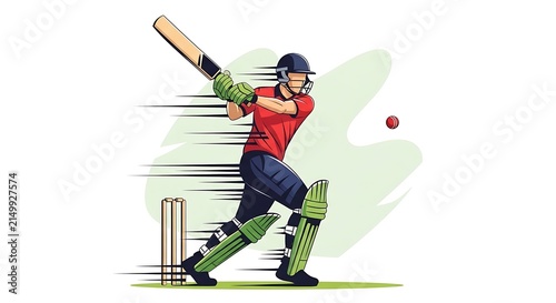 Cricket Player Hitting Ball