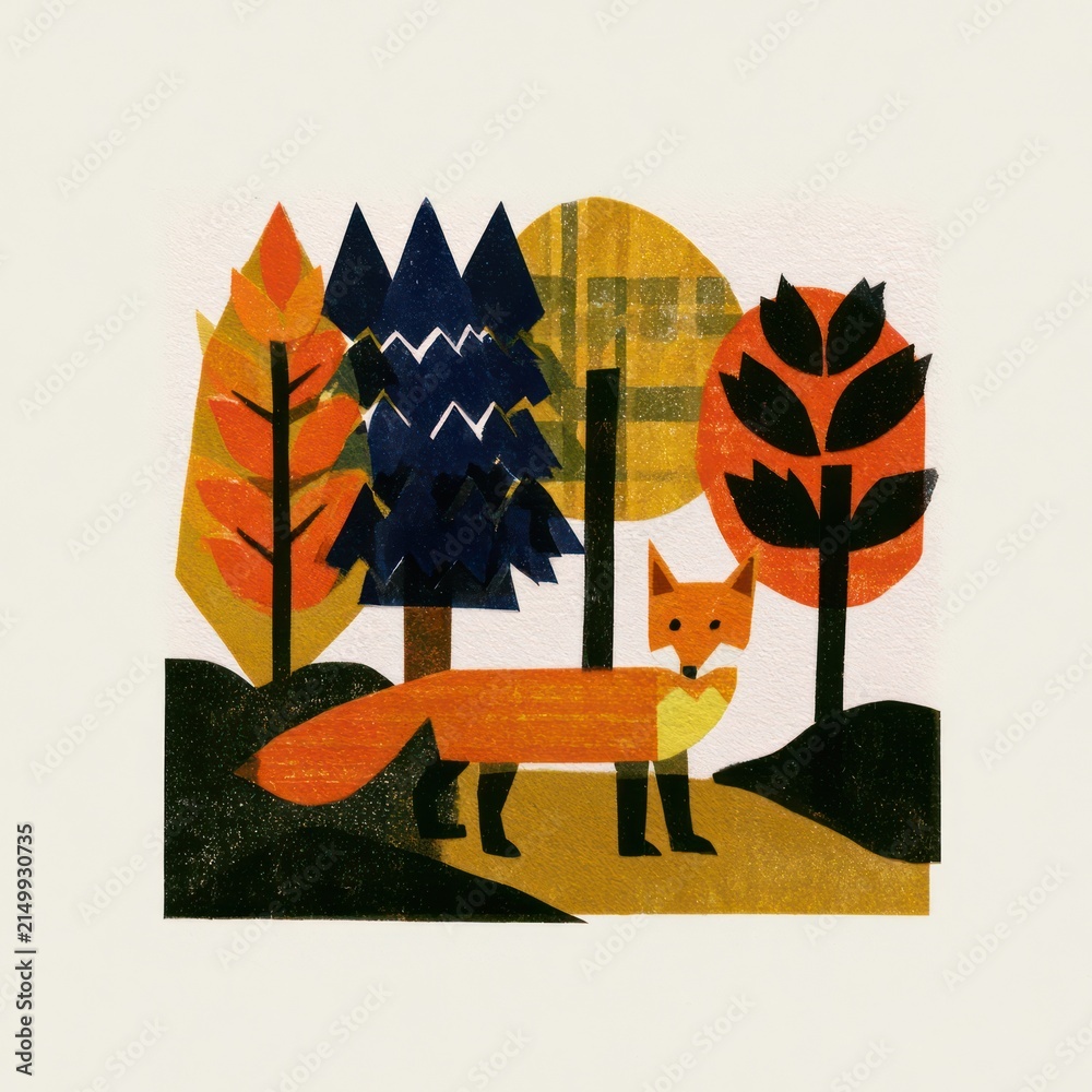Obraz premium Geometric fox in autumn forest illustration.