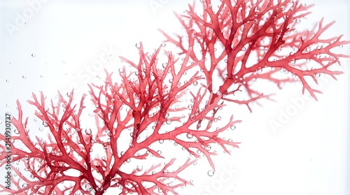 Red seaweed or algae branches with oxygen bubbles isolated on white background