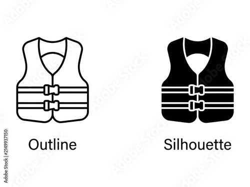 Cuadro en lienzo Life Jacket Outline and Silhouette: Two distinct representations of a life jacket, one as a clean outline and the other as a solid silhouette, offering versatile graphic options