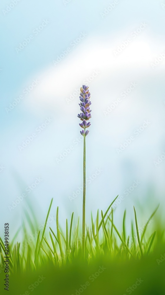 Fototapeta premium Minimalist lavender flower in grass, soft pastel mobile wallpaper