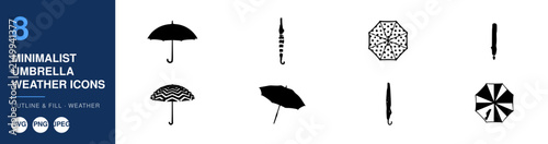 Umbrella Weather Icons Set with Minimalist Illustrations for Forecast, Climate Protection, and Seasonal Mood Indicators