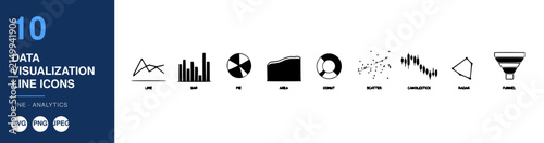 Data Visualization Line Icons Nameplate with Number 10 Panel and Minimal Infographic Symbols for Analytics Concept