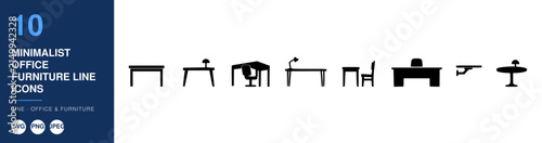 Nameplate Icon in Minimalist Line Style, Office Furniture Vector Set on White Background for Workplace Design Concept