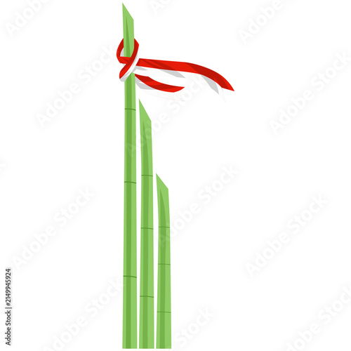 Indonesian Flag Ribbon on Sharpened Bamboo Pole Illustration Vector