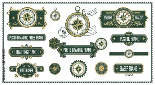 Vintage Compass Frames and Emblems, Nautical Design Elements