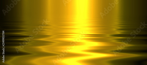 Abstract gold metal texture with water reflections, Bright golden metallic backdrop with water ripples.