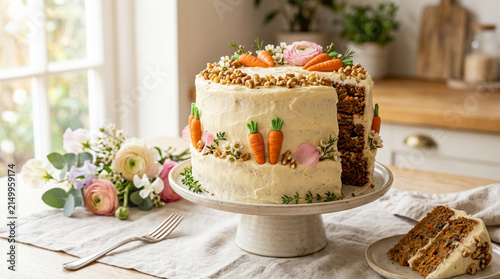 Delicious Homemade Carrot Cake with Cream Cheese Frosting and Walnuts