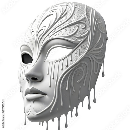 Abstract white mask with dripping effect isolated on white background p n g a i generated abstract white background
