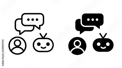 Bild auf Leinwand Chat bot conversation icon showing human user interacting with artificial intelligence system for automated customer support and service