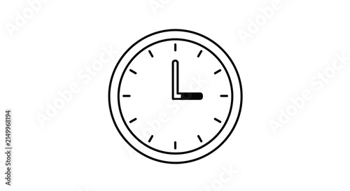 Simple black and white clock face showing 3 o'clock, minimalist design