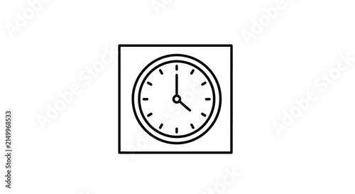 Simple line drawing of a clock face inside a square frame, minimalist design