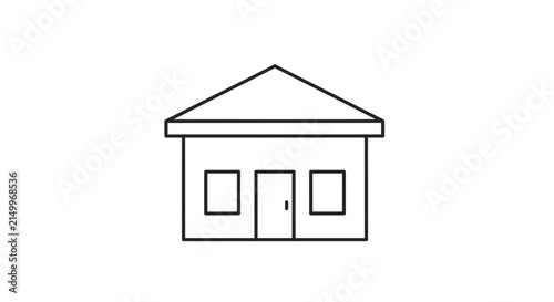 Simple Line Drawing of a House with Two Windows and a Door