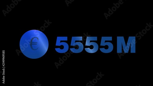 Animated Euro Currency Counter Increasing to 9999 Million on Black Background