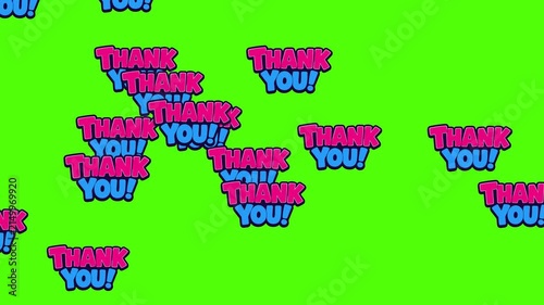Animated Thank You Text Pop Art Stickers Floating on Green Screen Background