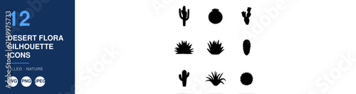 Desert Flora Silhouette Icons Nameplate Abstract Visual Background with Clean Commercial Design Style