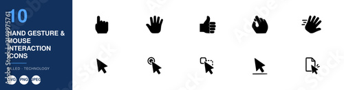 Hand Gesture and Mouse Interaction Icons Set with Various Cursor and Control Symbols for Technology Interfaces