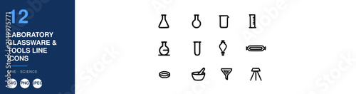Laboratory Glassware and Tools Line Icons Set with Minimalist Design for Scientific Equipment Illustration