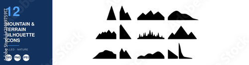 Mountain Terrain Silhouette Icons Nameplate Abstract Visual Background with Clean Commercial Design Style
