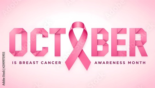 October Breast Cancer Awareness Month Origami Typography Banner
