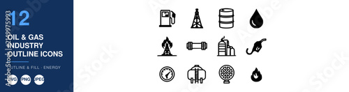 Oil Gas Industry Outline Icons Nameplate Abstract Visual Background with Clean Commercial Design Style