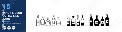 Wine Liquor Bottle Line Icons Nameplate Abstract Visual Background with Clean Commercial Design Style