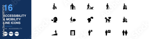 Accessibility Mobility Line Icons Nameplate Abstract Visual Background with Clean Commercial Design Style