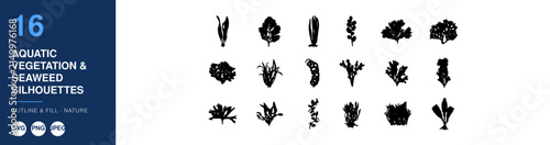 Aquatic Vegetation Seaweed Silhouettes Nameplate Abstract Visual Background with Clean Commercial Design Style