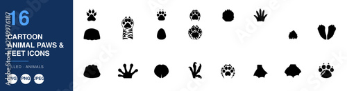 Cartoon Animal Paws Feet Icons Nameplate Abstract Visual Background with Clean Commercial Design Style