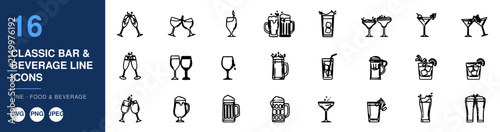 Classic Bar Beverage Line Icons Nameplate Abstract Visual Background with Clean Commercial Design Style