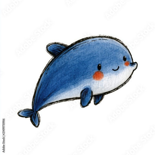 Cute blue dolphin doodle illustration