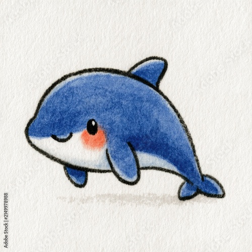 Cute blue dolphin doodle illustration