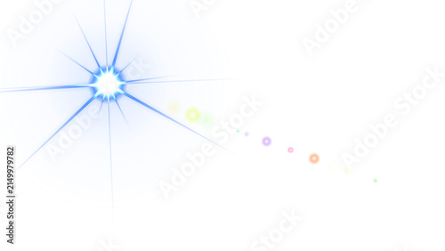 Foto A bright blue glowing circle with a cross light flare and a trail of colorful ci