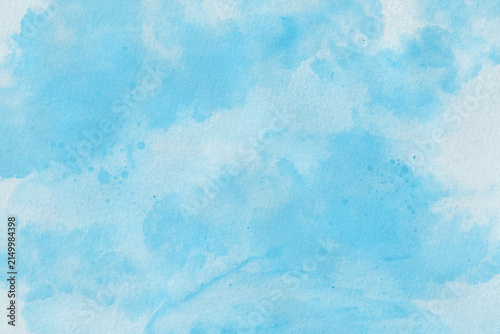 Watercolor illustration art abstract soft blue color texture background, clouds and sky pattern. Watercolor stain with hand paint, cloudy pattern on watercolor paper for wallpaper banner and design