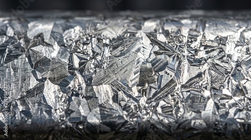 Macro photograph of galvanized steel sheet showing geometric zinc crystalline spangle pattern