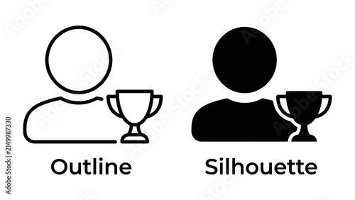 фотографія Award Icon: A clean, modern graphic featuring two icons: one outline and one silhouette, both depicting a person holding a trophy, representing achievement and recognition