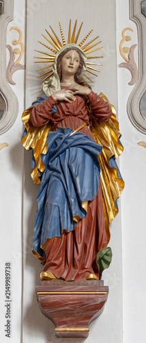 Bad Reichenhall -  The carved polychrome statue of Virgin Mary in the church ...