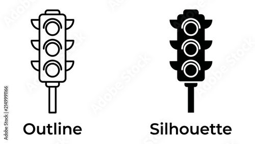 Traffic Signal Icons: A clear outline and a solid silhouette of a traffic light, representing stop and go signals for road navigation.