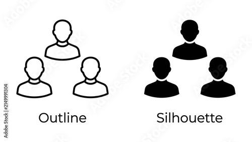 Group Iconography: A visual representation comparing two styles of group icons, 'Outline' and 'Silhouette,' to depict a team or community.