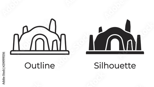 Inflatable Bounce House Outline and Silhouette: Two distinct representations of an inflatable bounce house, one as a clean outline and the other as a solid silhouette.