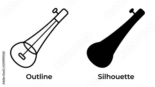 Sitar Outline and Silhouette: A clear outline drawing and a solid black silhouette of a sitar, showcasing the iconic musical instrument's form.