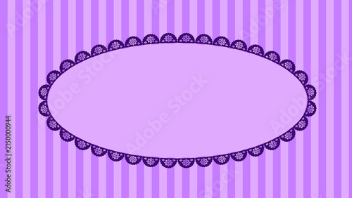 Obraz na plátně Oval frame with decorative lace scalloped edge on vertical striped purple backgr