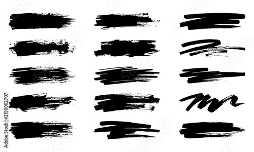 Canvastavla Set of black grunge brush strokes
