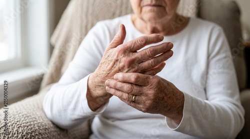 Elderly person experiencing hand pain or arthritis