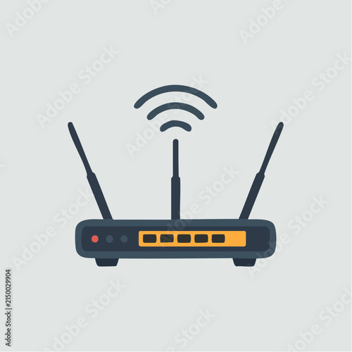 A flat vector icon illustrates a wireless internet router with three antennas and signal.