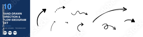 Hand-Drawn Direction and Flow Ideogram Set with Arrows and Symbols Featuring Arrow, Symbol, Vector with Illustration and Design
