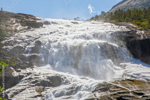 Close-Up of Nyastølfossen Waterfall in Husedalen Valley Near Kinsarvik, Norway